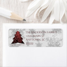 Red Festive Weihnachtsbaum Address Labels