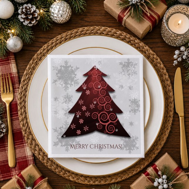 Red Festive Weihnachtsbaumpapier Napkin Serviette (Red Festive Christmas Tree Paper Napkins)