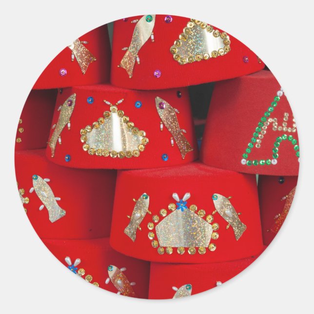 Red Fez hasst auf dem Markt Runder Aufkleber (Vorderseite)