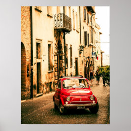 Red Fiat 500 Poster, Vintag cinquecento, Italien Poster