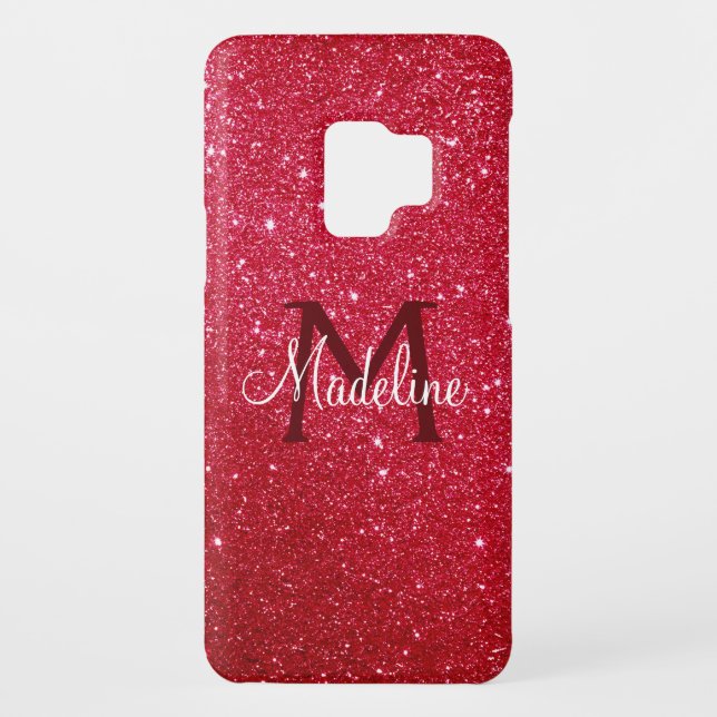 Red Fiery Sparkling Glitzer Mit Monogramm Case-Mate Samsung Galaxy Hülle (Rückseite)