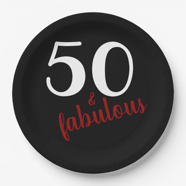 Red Fifty und fabelhafte Black Birthday Party Pappteller (Vorderseite)