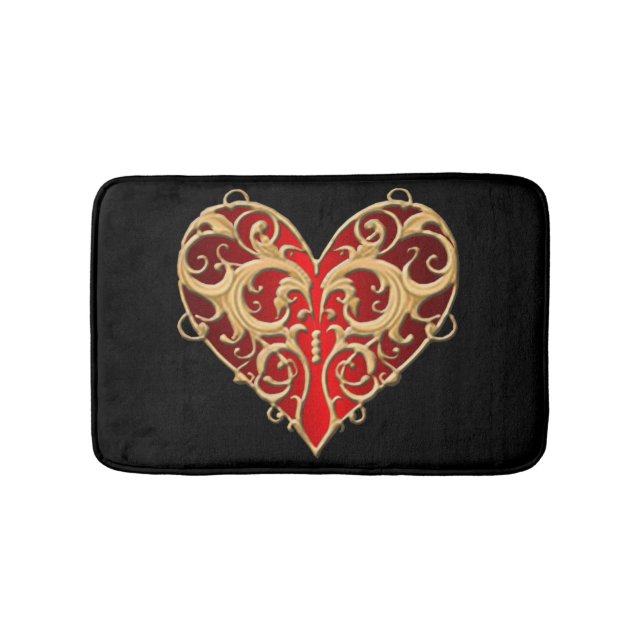 Red Filigree Heart Bath Mat Badematte (Vorderseite)