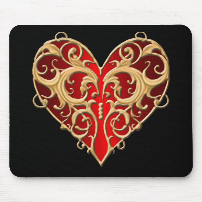 Red Filigree Heart Mouse Pad Mousepad (Vorne)