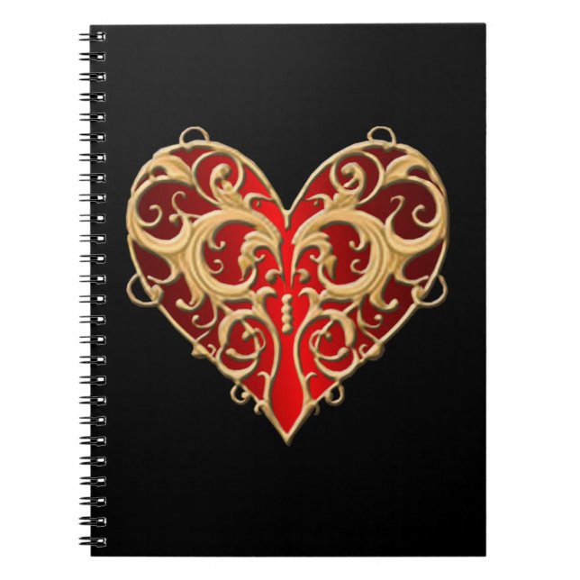 Red Filigree Heart Notebook Notizblock (Vorderseite)