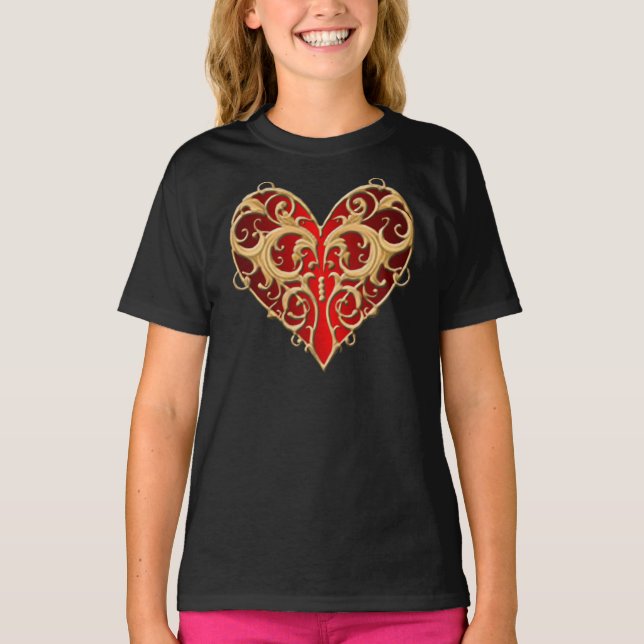 Red Filigree Heart Shirt (Vorderseite)