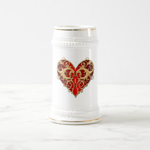 Red Filigree Heart Stein Bierglas