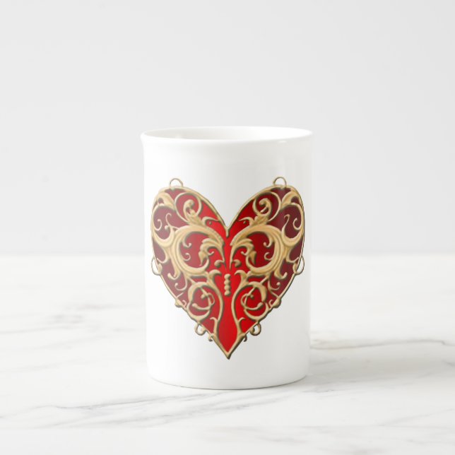 Red Filigree Heart Tasse (Vorderseite)