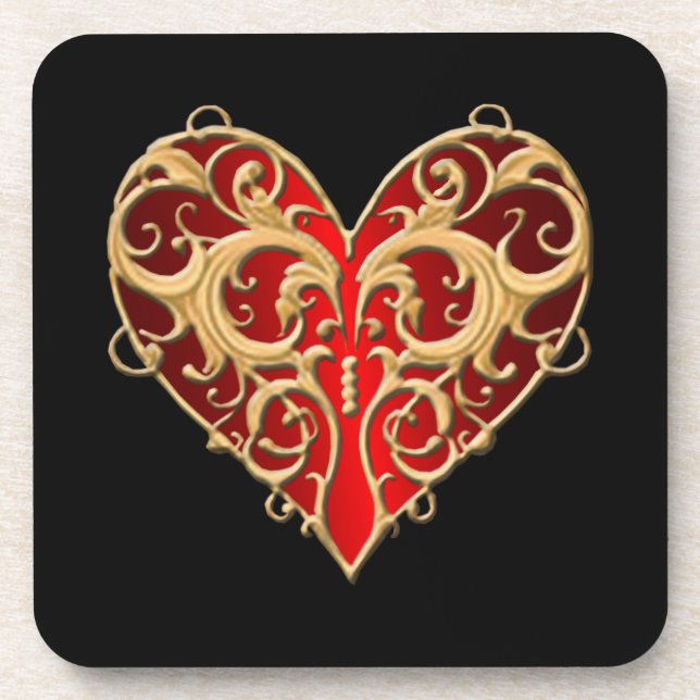 Red Filigree Heart Untersetzer (Vorderseite)