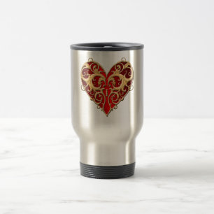 Red Filigree Herz Travel Mug Reisebecher