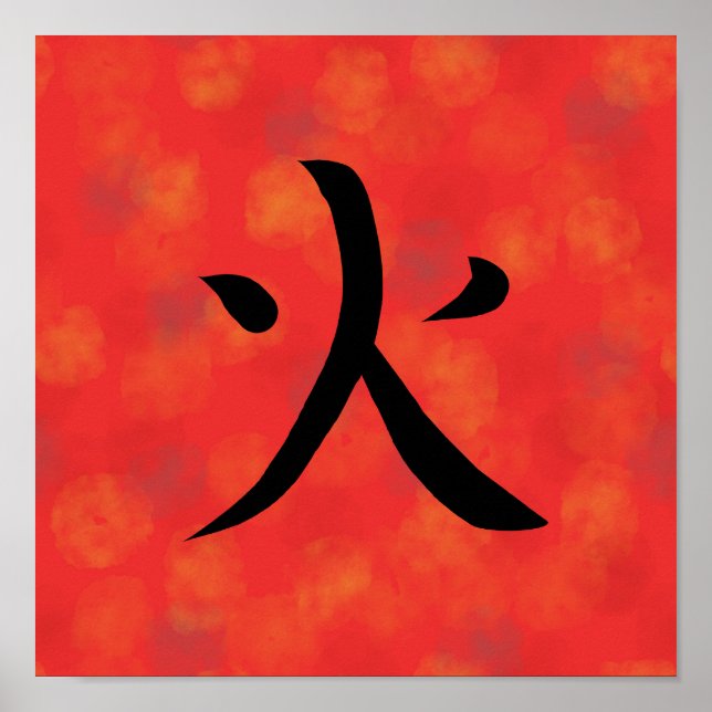 Red Fire Kanji Japanese Calligraphy Poster (Vorne)