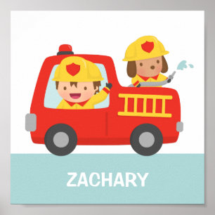 Red Fire LKW mit Brandschutzjungs Zimmerdekor Poster