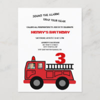 Red Fire LKW zwei Foto Geburtstagsparty Einladung