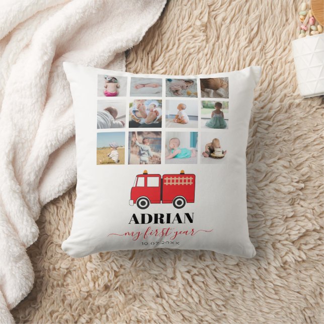 Red Fire Truck Baby First Year Foto Collage Kissen (Decke)