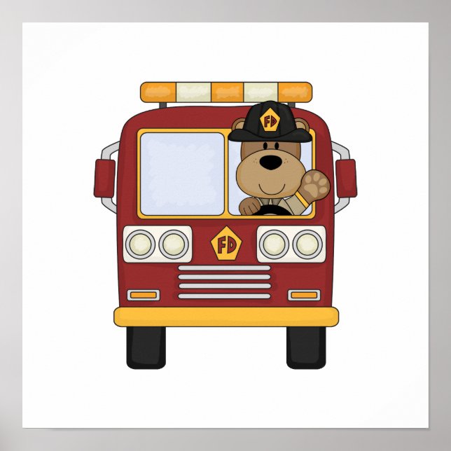 Red Fire Truck Bear Poster (Vorne)