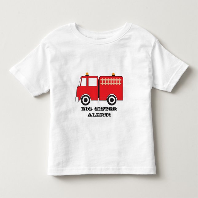 Red Fire Truck Big Sister Alert! Kleinkind T-shirt (Vorderseite)
