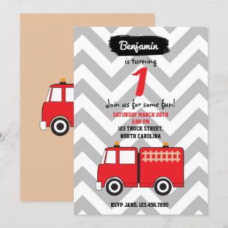 Red Fire Truck Birthday Einladung für Junge oder M