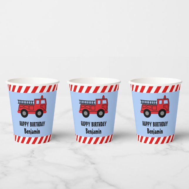 Red Fire Truck Birthday Paper Cups Pappbecher (Multi)