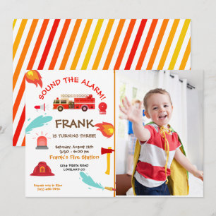 Red Fire Truck Birthday Party Foto Einladung