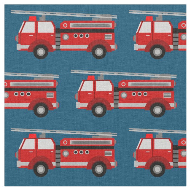 Red Fire Truck Blue Fabric Stoff (Nahaufnahme)