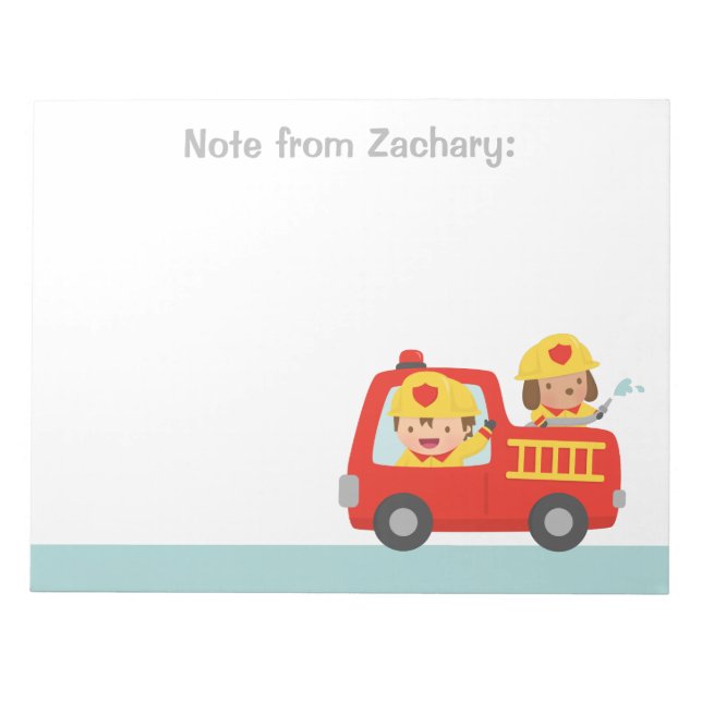 Red Fire Truck Feuerwehrmann und Welpe Notepad Notizblock (Vorderseite)