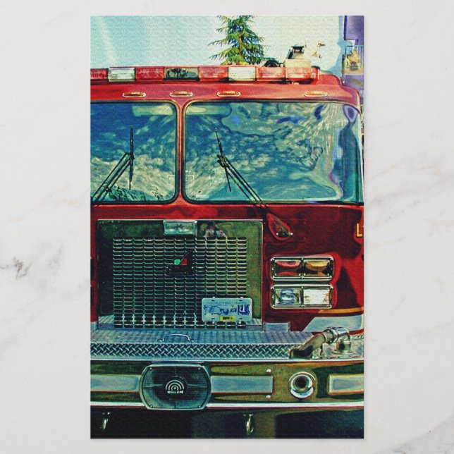 Red Fire Truck Feuerwehrmann's Art Gift Briefpapier (Vorderseite)