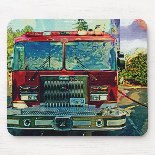 Red Fire Truck Feuerwehrmann's Art Gift Mousepad (Vorne)