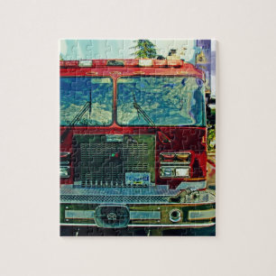 Red Fire Truck Feuerwehrmann's Art Gift Puzzle