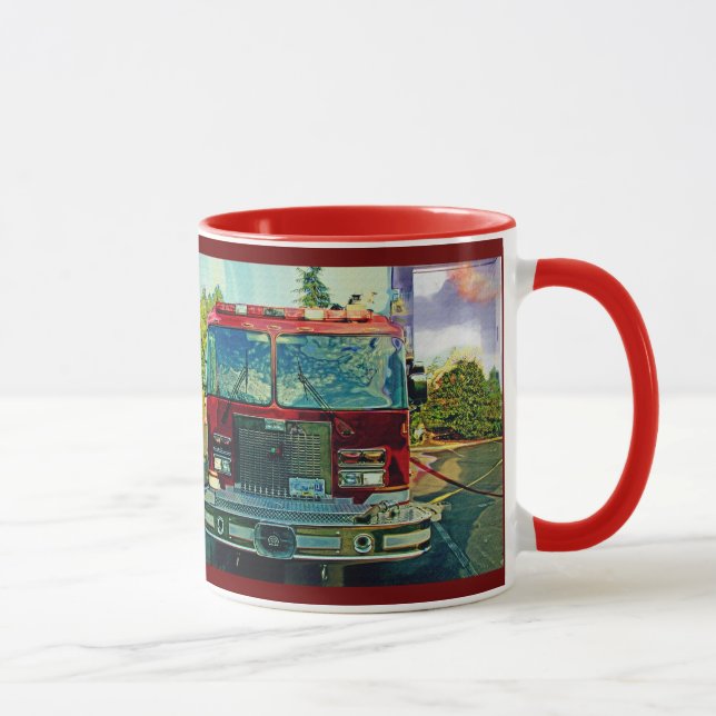 Red Fire Truck Feuerwehrmann's Drinking Tasse (Rechts)
