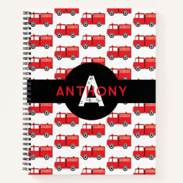 Red Fire Truck Kids Monogram Name School Notizbuch