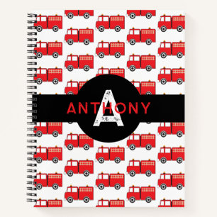 Red Fire Truck Kids Monogram Name School Notizbuch