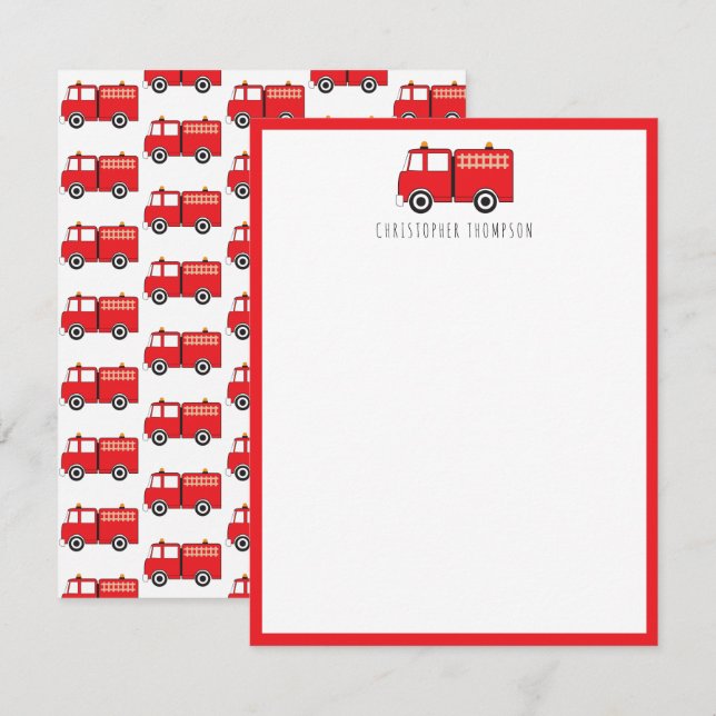 Red Fire Truck Kinder personalisiert Mitteilungskarte (Vorne/Hinten)