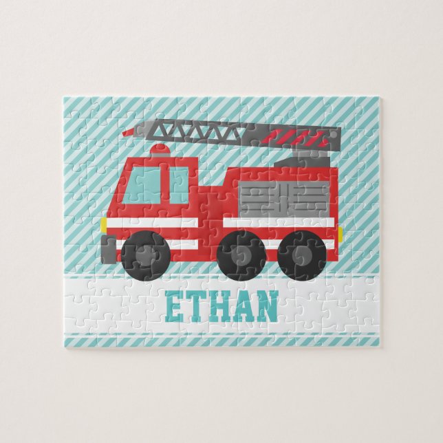 Red Fire Truck Kinder Personalisiert Puzzle (Horizontal)