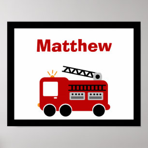 Red Fire Truck Personalisierter Name Mauer Art Poster