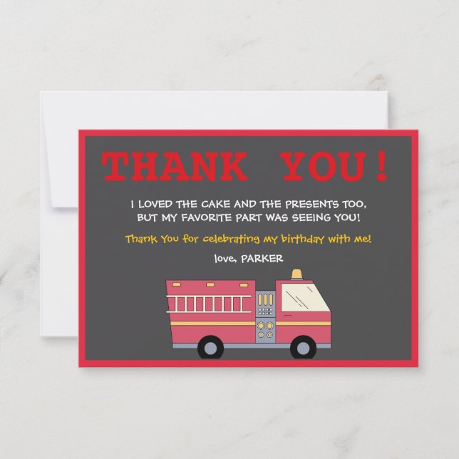 Red Firefighter Alarm Feuerwehrauto Geburtstagsmat Dankeskarte (Vorderseite)