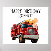 Red Fireruck Child's Happy Birthday Name