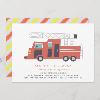 Red Fireruck Feuerwehrmann Junge Geburtstag Einladung