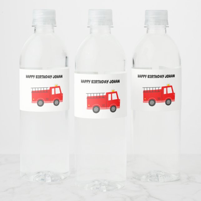 Red Firetruck Birthday Water Bottle Label Wasserflaschenetikett (Flaschen)