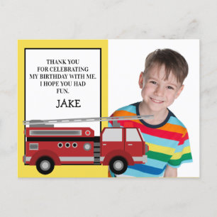 Red Firetruck Yellow Birthday Foto Vielen Dank Postkarte