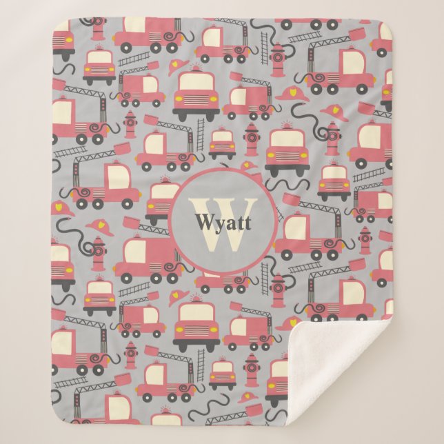 Red Firetrucks Feuerwehrmann Kinder Personalisiert Sherpadecke (Vorderseite)