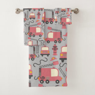 Red Firetrucks Firefighter Kids Rescue Vehicles Badhandtuch Set