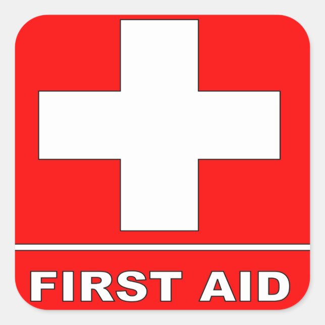 Red First Aid Sign Quadratischer Aufkleber (Vorderseite)