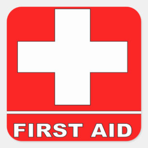 Red First Aid Sign Quadratischer Aufkleber