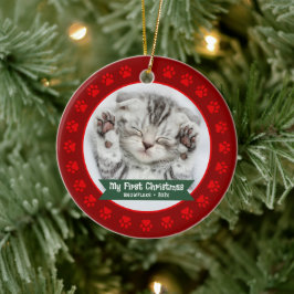 Red First Christmas Pet Kitten Foto Paws Custom Keramik Ornament