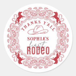 Red First Rodeo Birthday Favor Sticker - Western C
