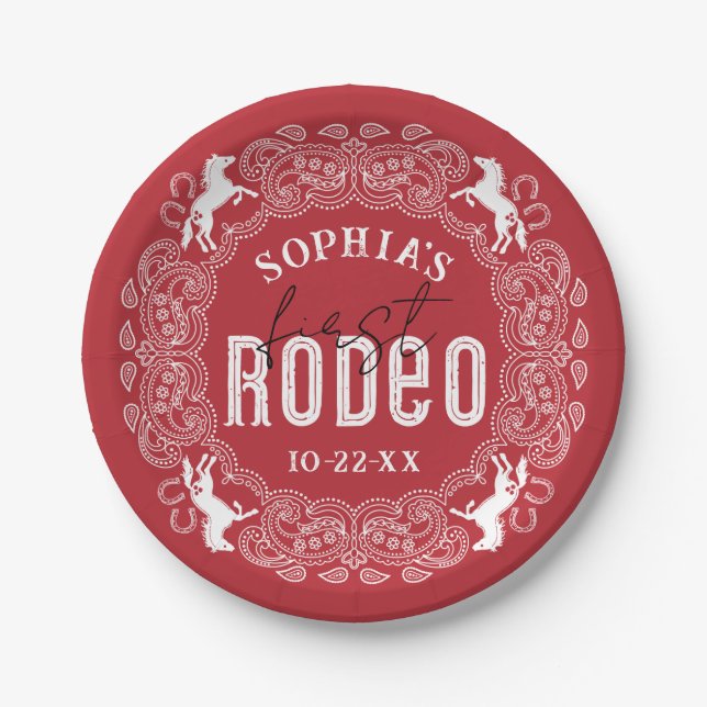 Red First Rodeo Birthday Paper Tellers - Western C Pappteller (Vorderseite)