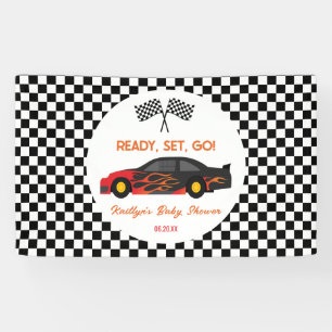 Red Flame Race Car Ready Set Go Baby Dusche Banner