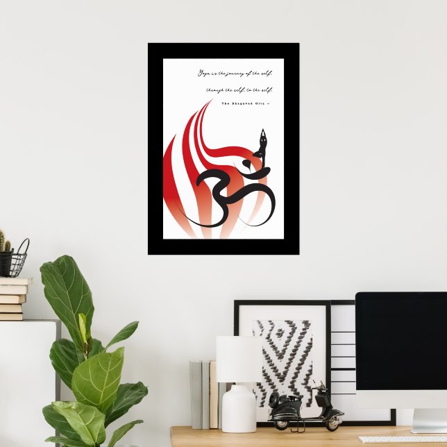 Red Flame Yoga & Modern Zen Calligraphy Om Om Poster (Heimbüro)