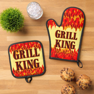 Red Flames Cookout GRILLEN Sprichwort Ofenhandschuh & Topflappen-Set