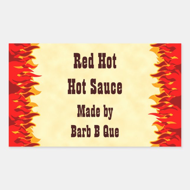 Red Flames Custom Jar oder Hot Sauce Labels Rechteckiger Aufkleber (Vorderseite)